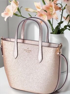 Women's Glitter Tote Bag in Rose Gold - Elegant Everyday Handbag